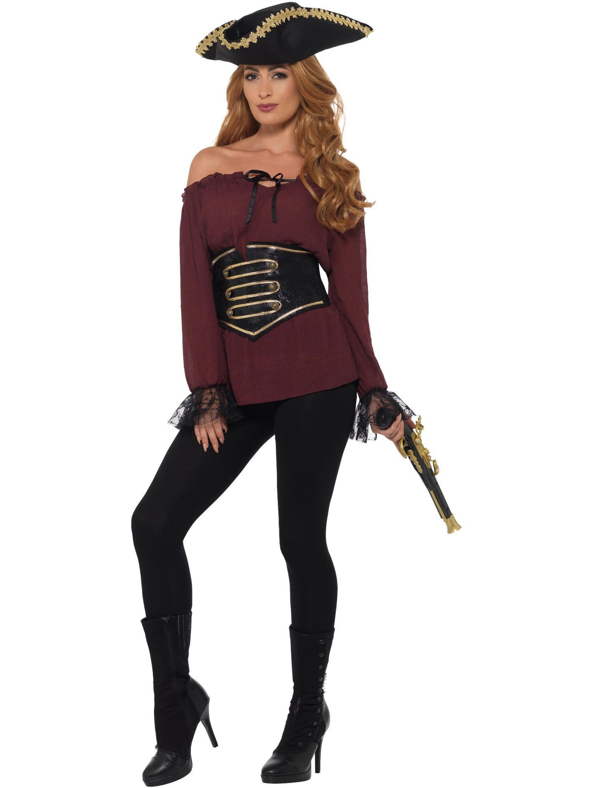 DELUXE PIRATE SHIRT, LADIES, BURGUNDY - S - Side