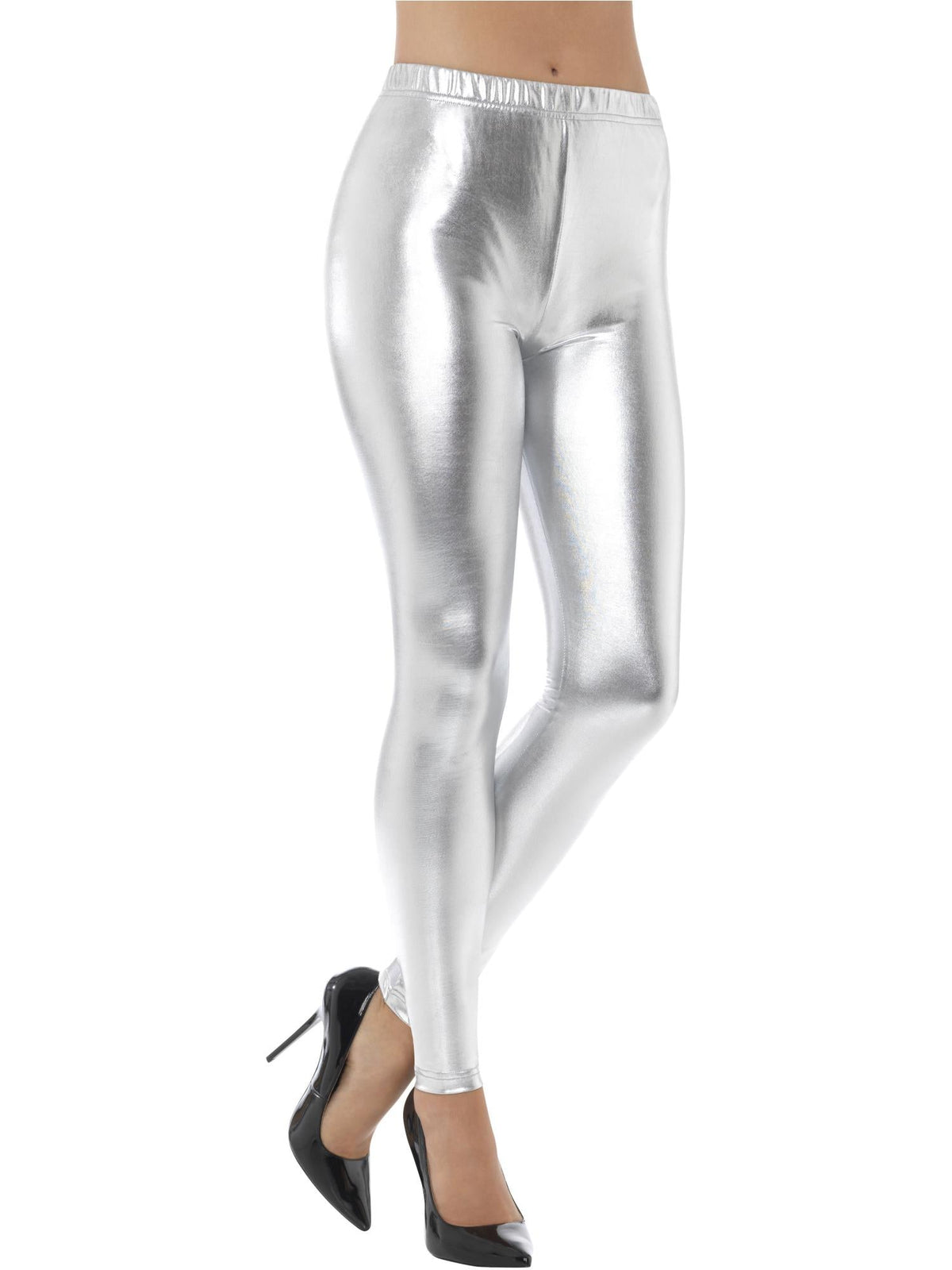 80S METALLIC DISCO LEGGINGS, SILVER - Back