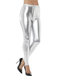 80S METALLIC DISCO LEGGINGS, SILVER - Back