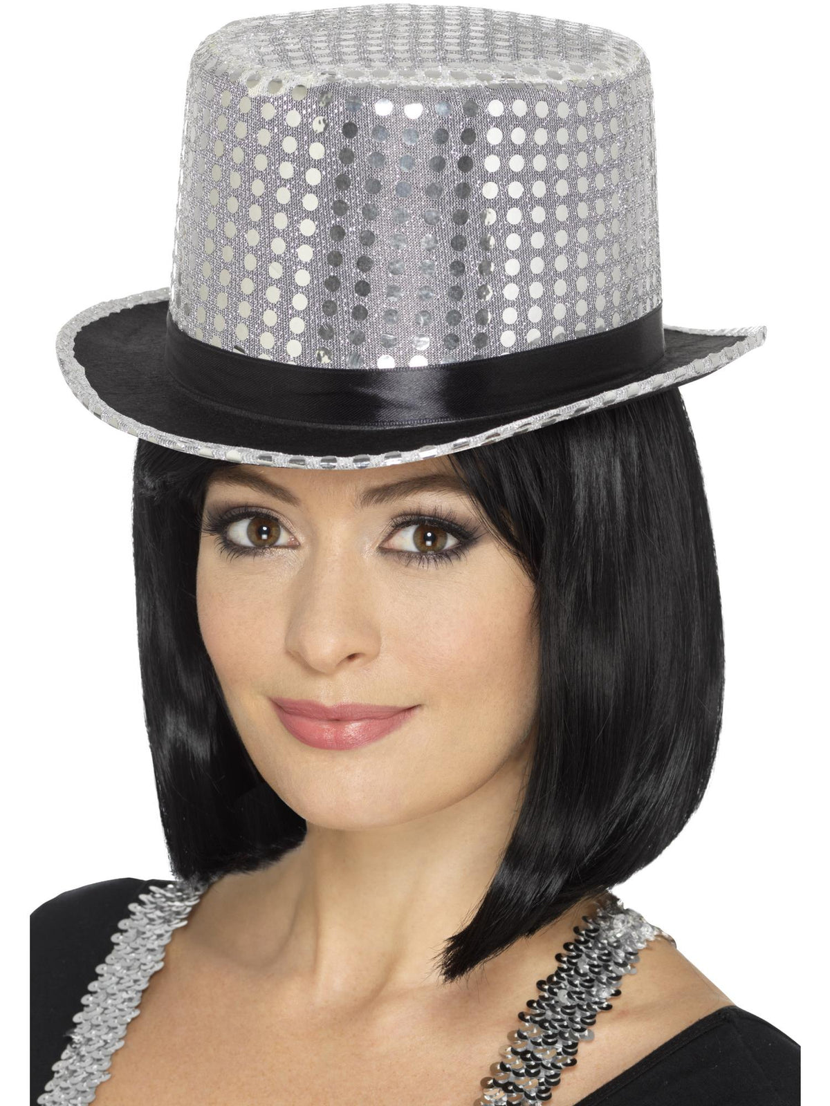 TOP HAT SILVER SEQUIN, ADULT - Back