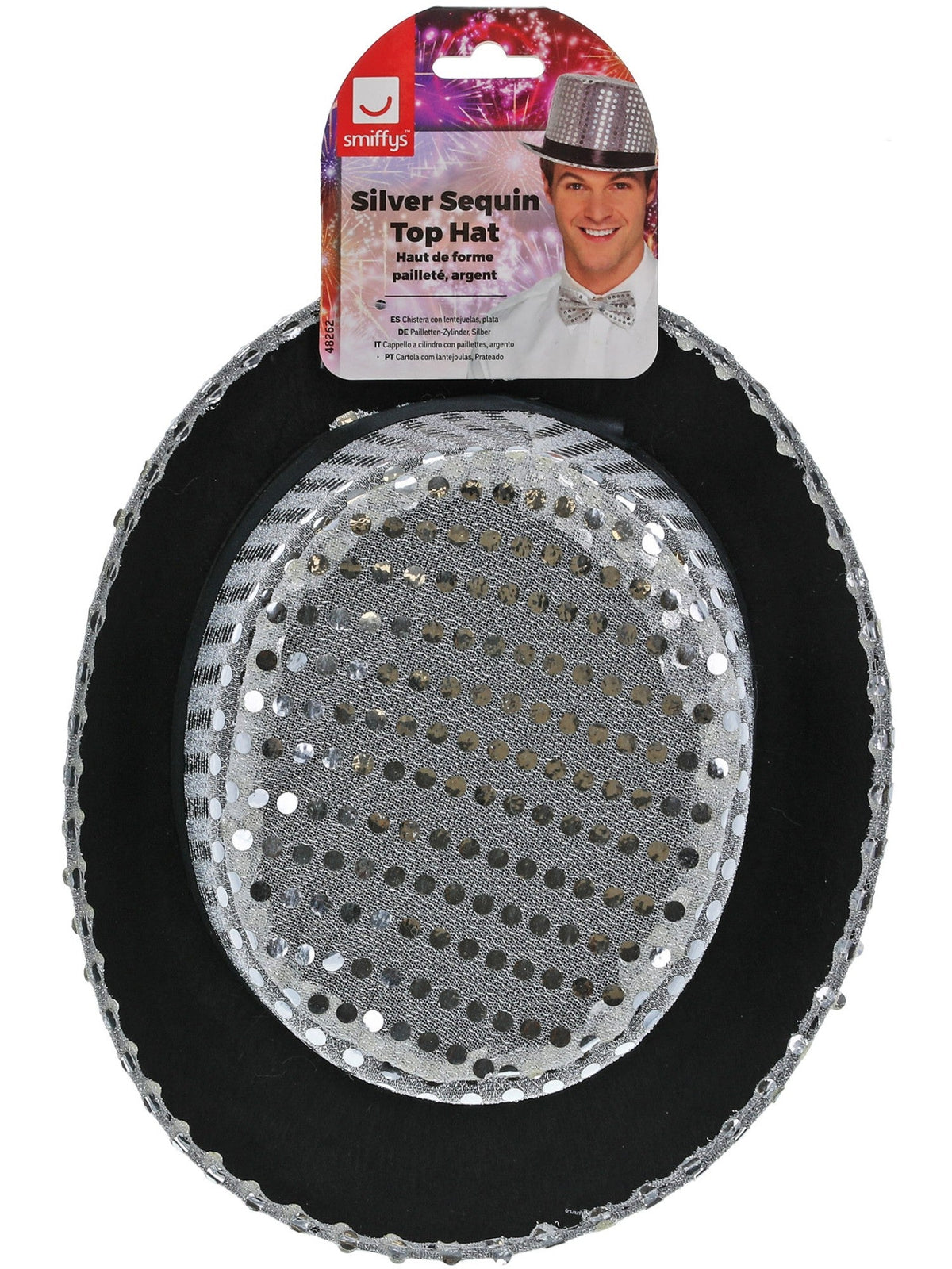 TOP HAT SILVER SEQUIN, ADULT - Side