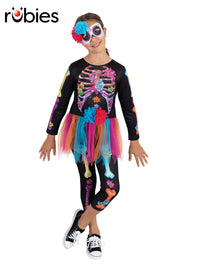 SKELETON GIRL NEON COSTUME, CHILD - Front