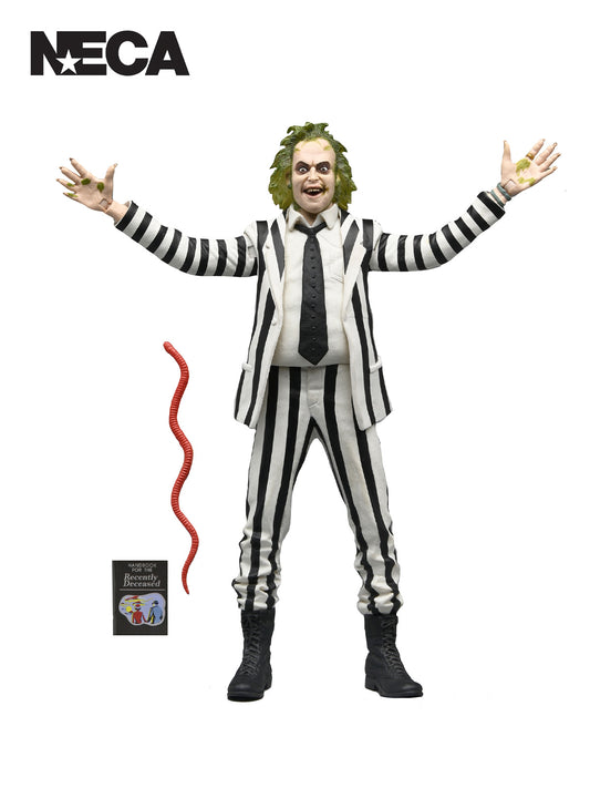 BEETLEJUICE (1988) - BLACK &amp; WHITE STRIPED SUIT BEETLEJUICE - 7" SCALE ACTION FIGURE - Front