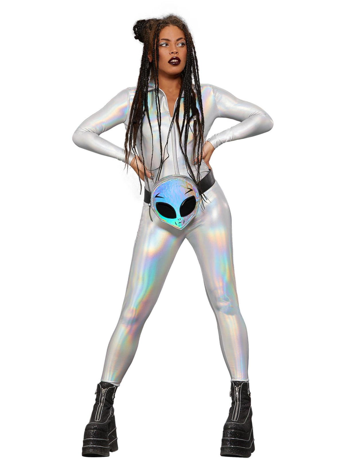 FEVER MISS WHIPLASH MIRROR HOLOGRAPHIC COSTUME, ADULT - S - Back