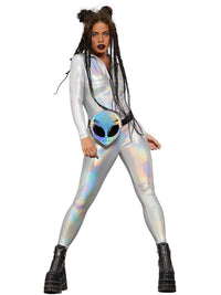 FEVER MISS WHIPLASH MIRROR HOLOGRAPHIC COSTUME, ADULT - S - Front
