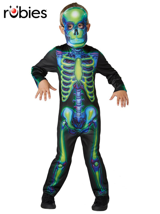 NEON SKELETON GLOW IN THE DARK COSTUME, CHILD - Front