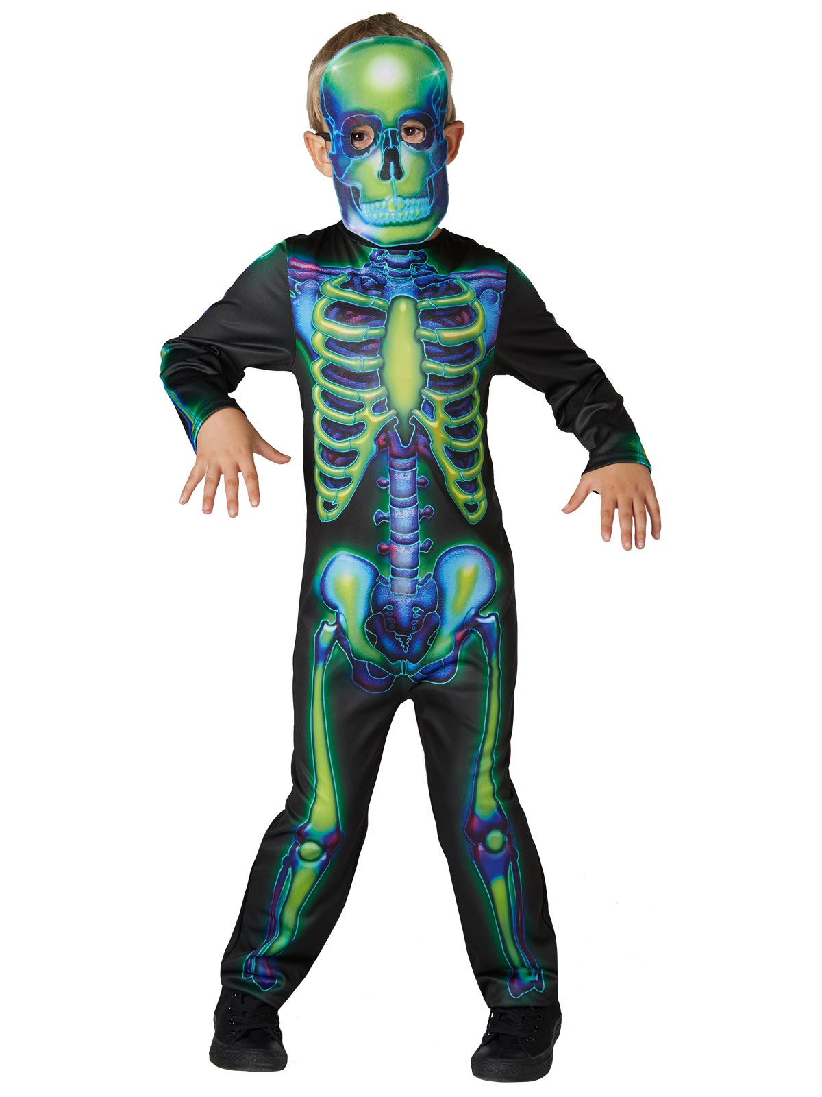 NEON SKELETON GLOW IN THE DARK COSTUME, CHILD - Side