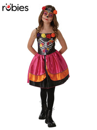 SUGAR SKULL DAY OF THE DEAD COSTUME, CHILD - 9-10 YRS - Front