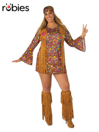 SUMMER OF LOVE LADIES HIPPIE COSTUME, ADULT - PLUS - Front