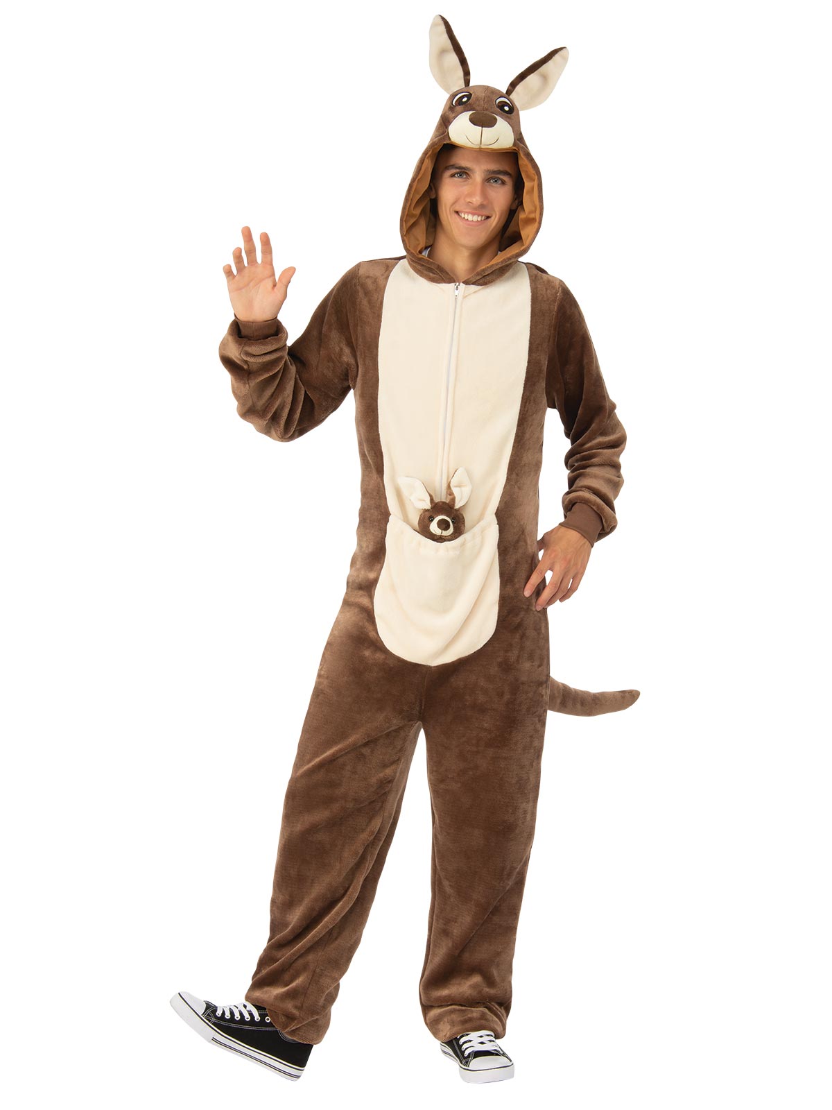 KANGAROO FURRY ONESIE COSTUME, ADULT - Back
