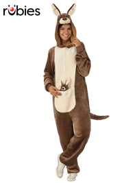 KANGAROO FURRY ONESIE COSTUME, ADULT - Front