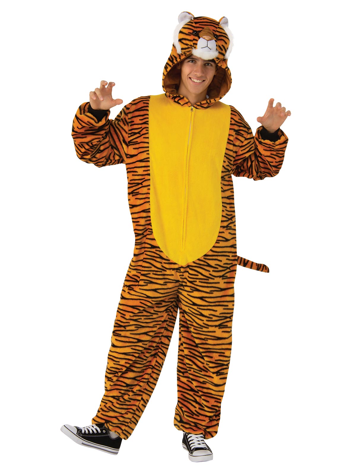TIGER FURRY ONESIE COSTUME, ADULT - Back
