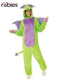 GREEN DRAGON FURRY ONESIE COSTUME, ADULT - Front