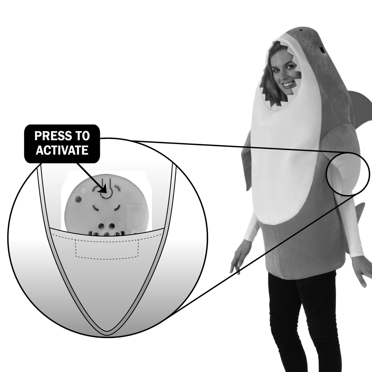 DADDY SHARK DELUXE BLUE COSTUME, ADULT - STD - Side