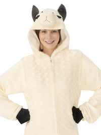 LLAMA HOODED ONESIE COSTUME, ADULT - Back