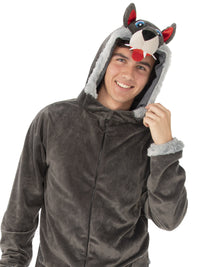 WOLF HOODED ONESIE COSTUME, ADULT - Back