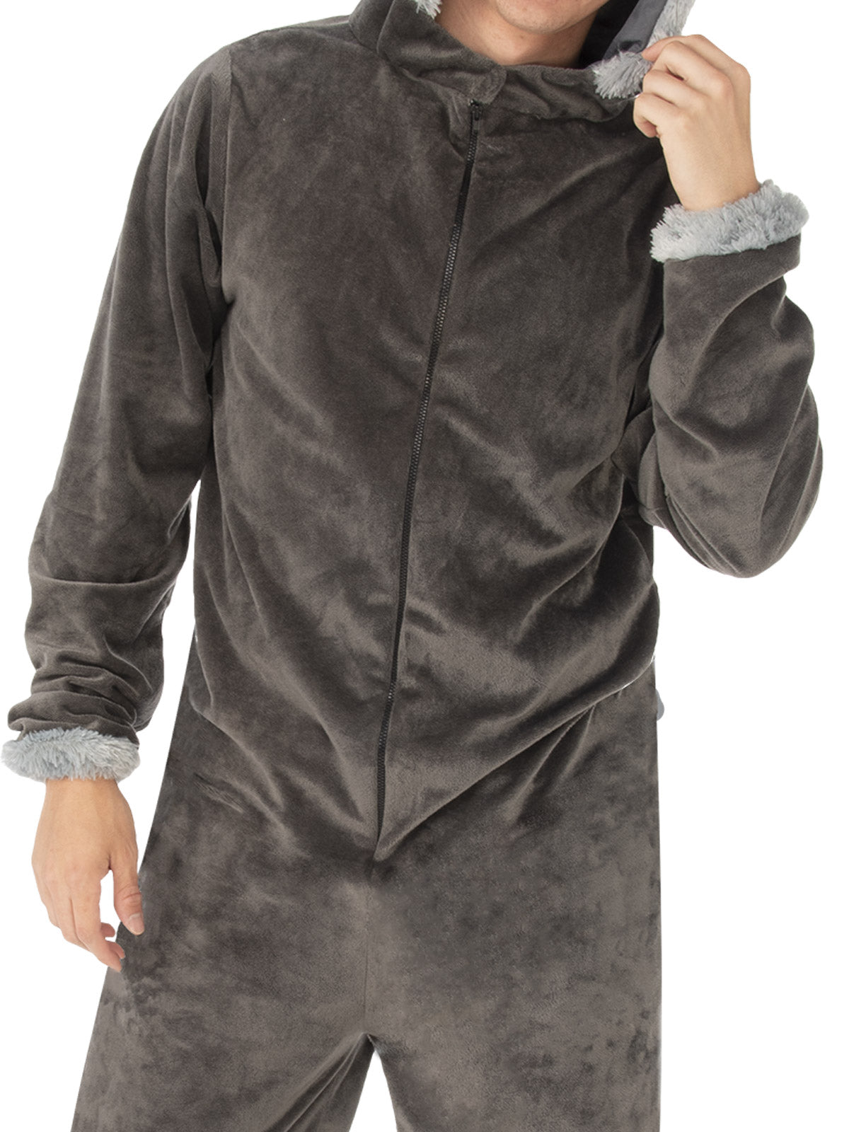 WOLF HOODED ONESIE COSTUME, ADULT - Side