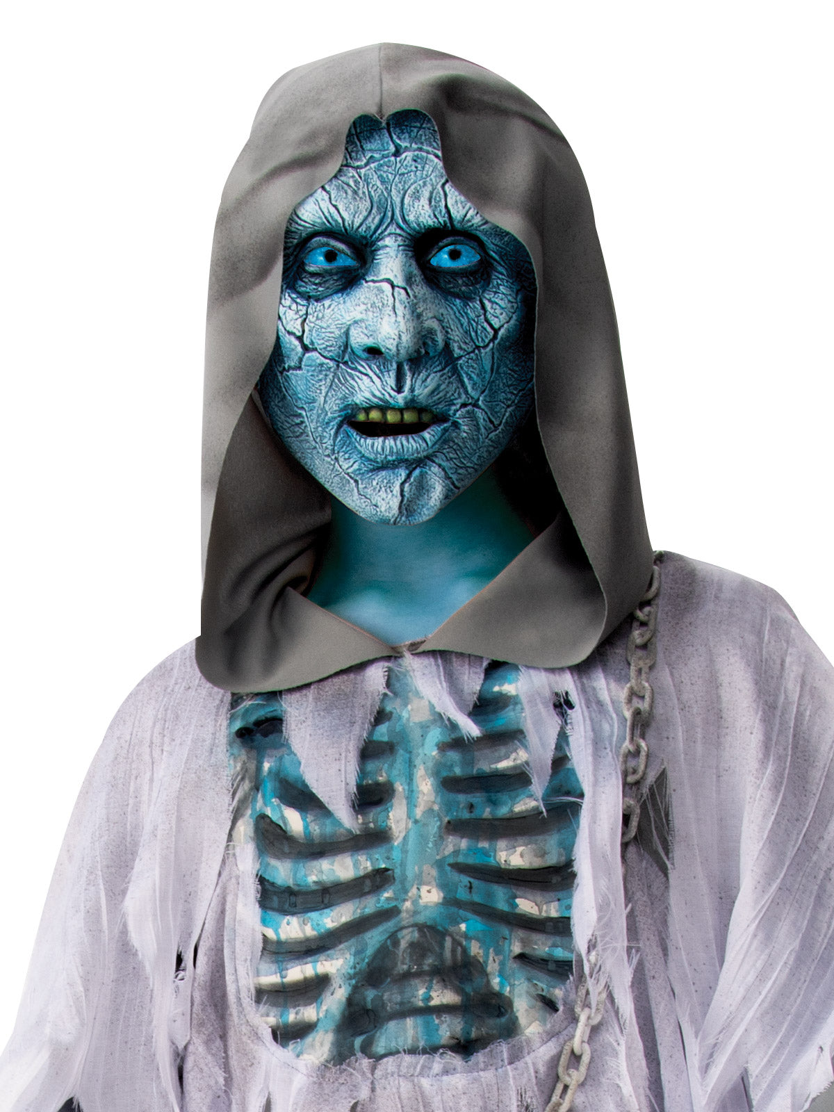WHITE DEMON HOODED ROBE COSTUME, CHILD - L - Back
