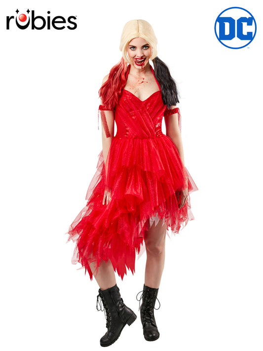 HARLEY QUINN RED DRESS COSTUME, ADULT - Front