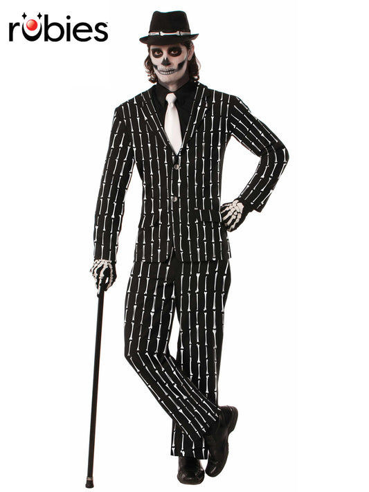 SKELETON BONE PIN STRIPE SUIT, ADULT - STD - Front