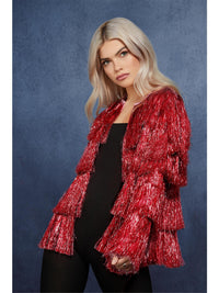 FEVER RED TINSEL FESTIVAL JACKET, ADULT - PLUS - Back