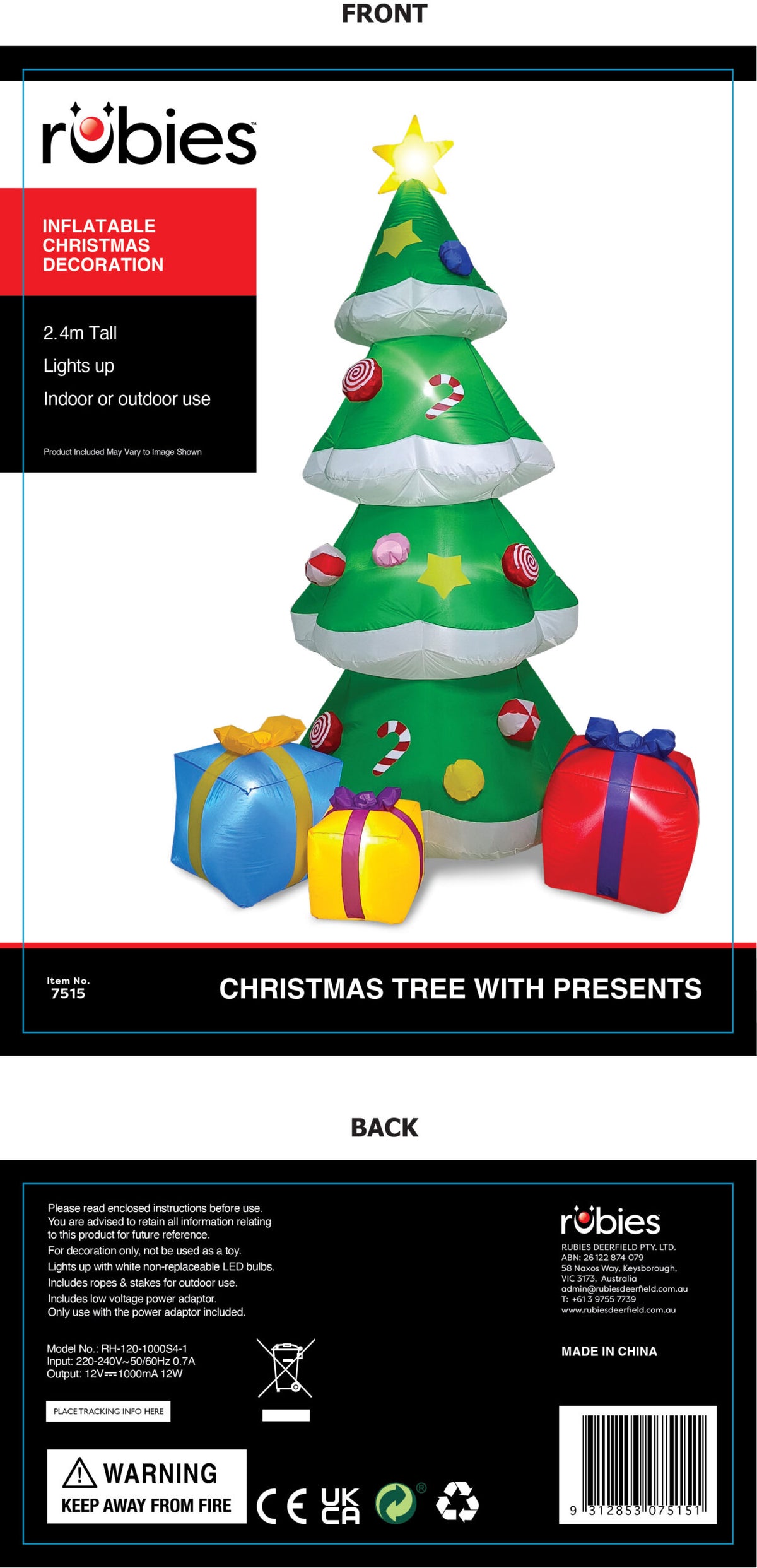 CHRISTMAS TREE INFLATABLE - 8FT TALL - Packaging