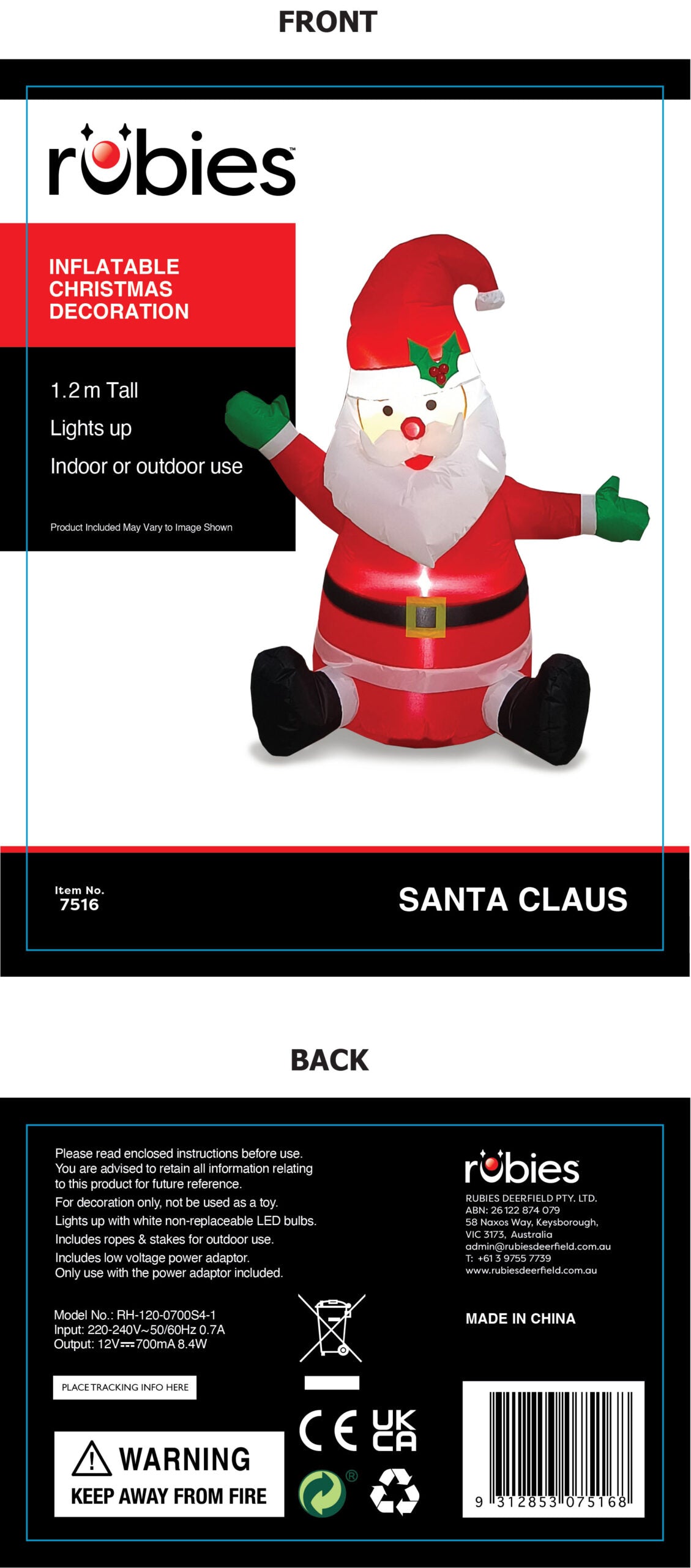 SANTA CLAUS INFLATABLE - 4FT TALL - Packaging