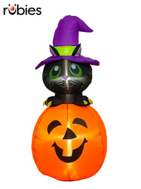 BLACK CAT ON PUMPKIN INFLATABLE - 4FT TALL - Front