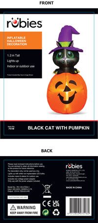 BLACK CAT ON PUMPKIN INFLATABLE - 4FT TALL - Packaging