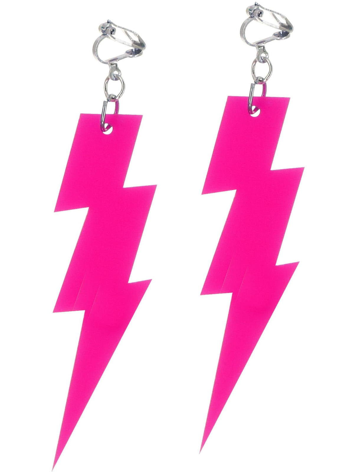 80S NEON LIGHTNING BOLT EARRINGS, PINK - Back