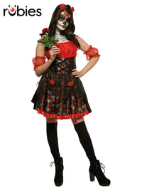 RED ROSE DAY OF THE DEAD COSTUME, ADULT - L - Front