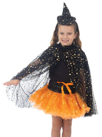 WITCH BLACK &amp; GOLD STAR CAPE - CHILD - Packaging