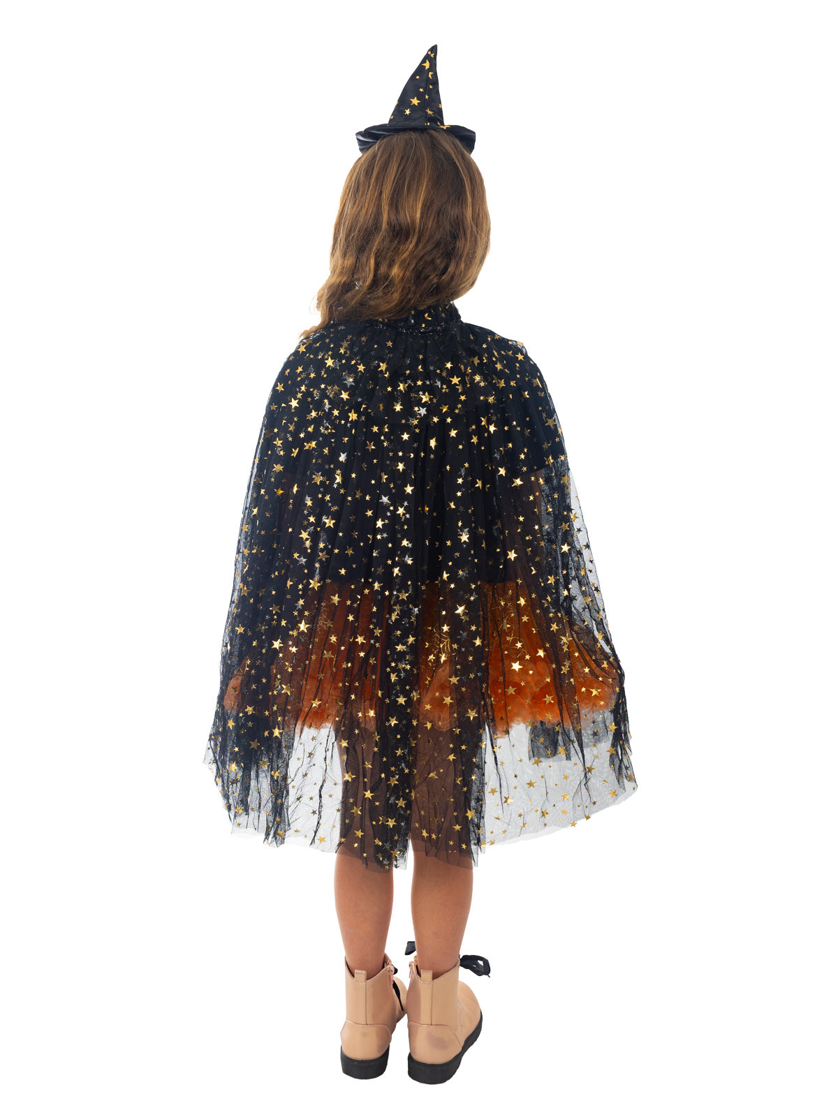 WITCH BLACK &amp; GOLD STAR CAPE - CHILD - Back