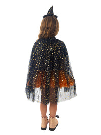 WITCH BLACK &amp; GOLD STAR CAPE - CHILD - Back