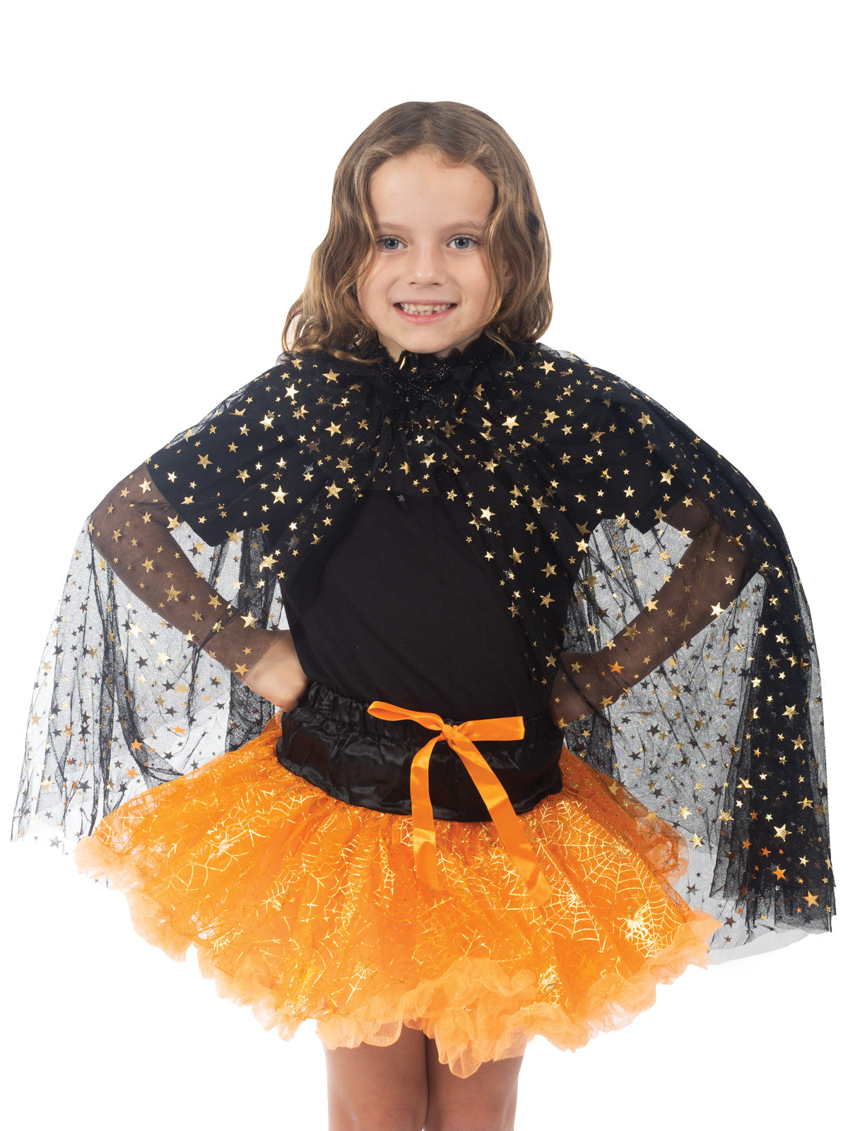 WITCH BLACK &amp; GOLD STAR CAPE - CHILD - Side