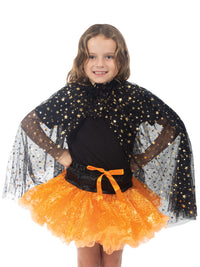 WITCH BLACK &amp; GOLD STAR CAPE - CHILD - Side