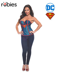 SUPERGIRL FISHNET OVERLAY CORSET, ADULT - Front