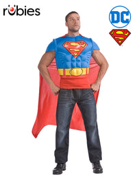 SUPERMAN MUSCLE CHEST SHIRT, ADULT - Front