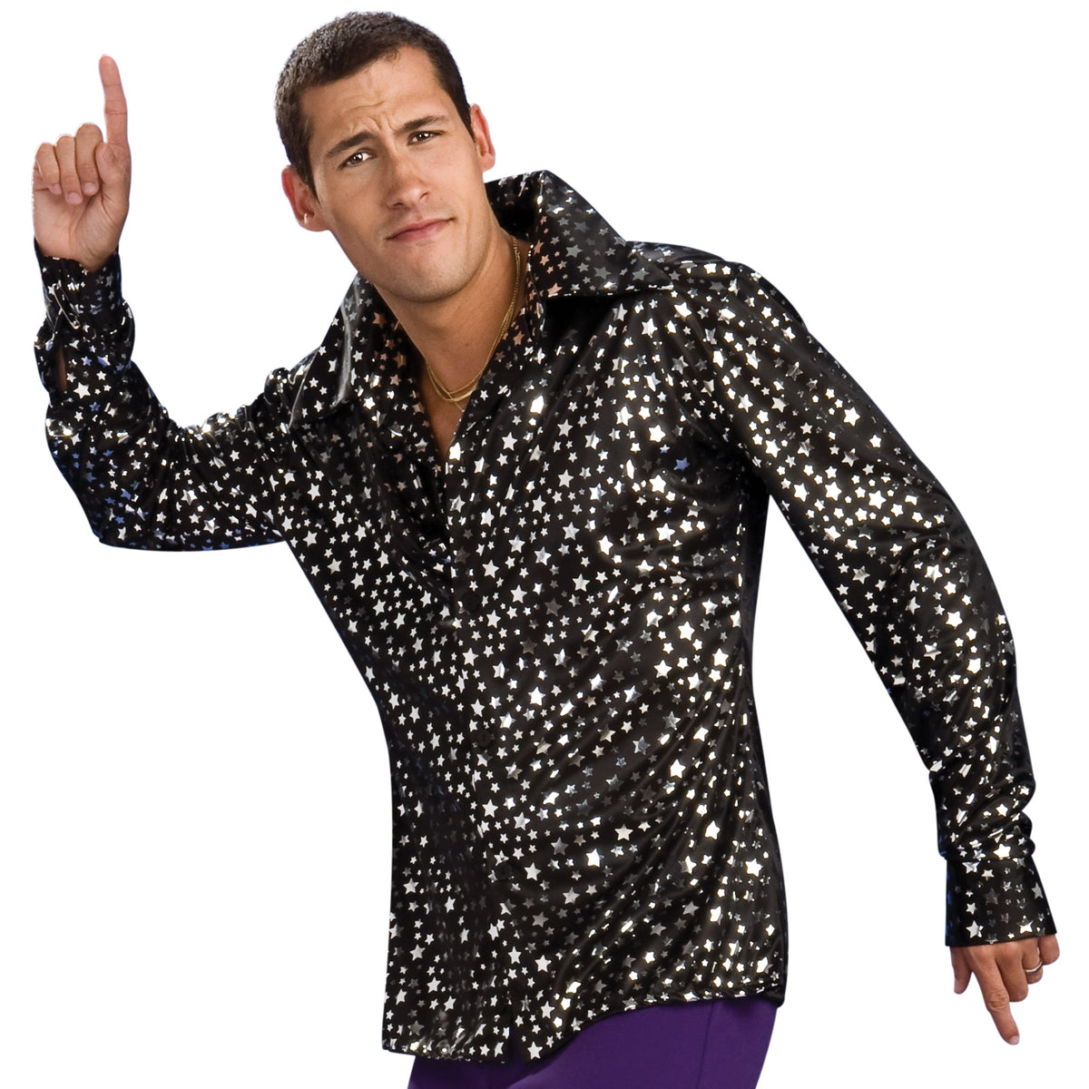 DISCO SHIRT - BLACK WITH SILVER STARS, ADULT - Back
