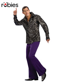 DISCO SHIRT - BLACK WITH SILVER STARS, ADULT - Front