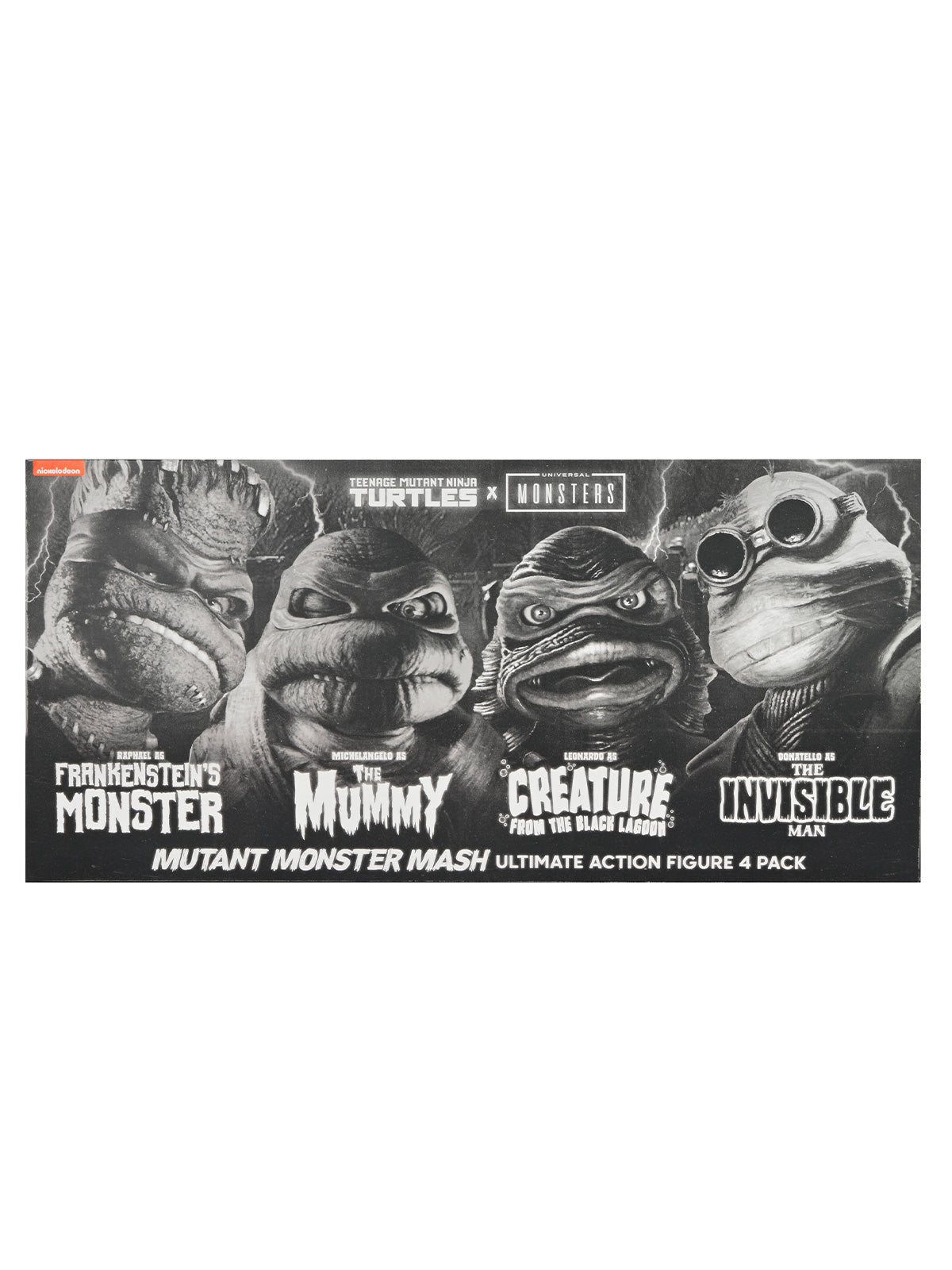 TMNT X UNIVERSAL MONSTERS 4 PACK TURTLES BLACK &amp; WHITE - 7" SCALE ACTION FIGURES