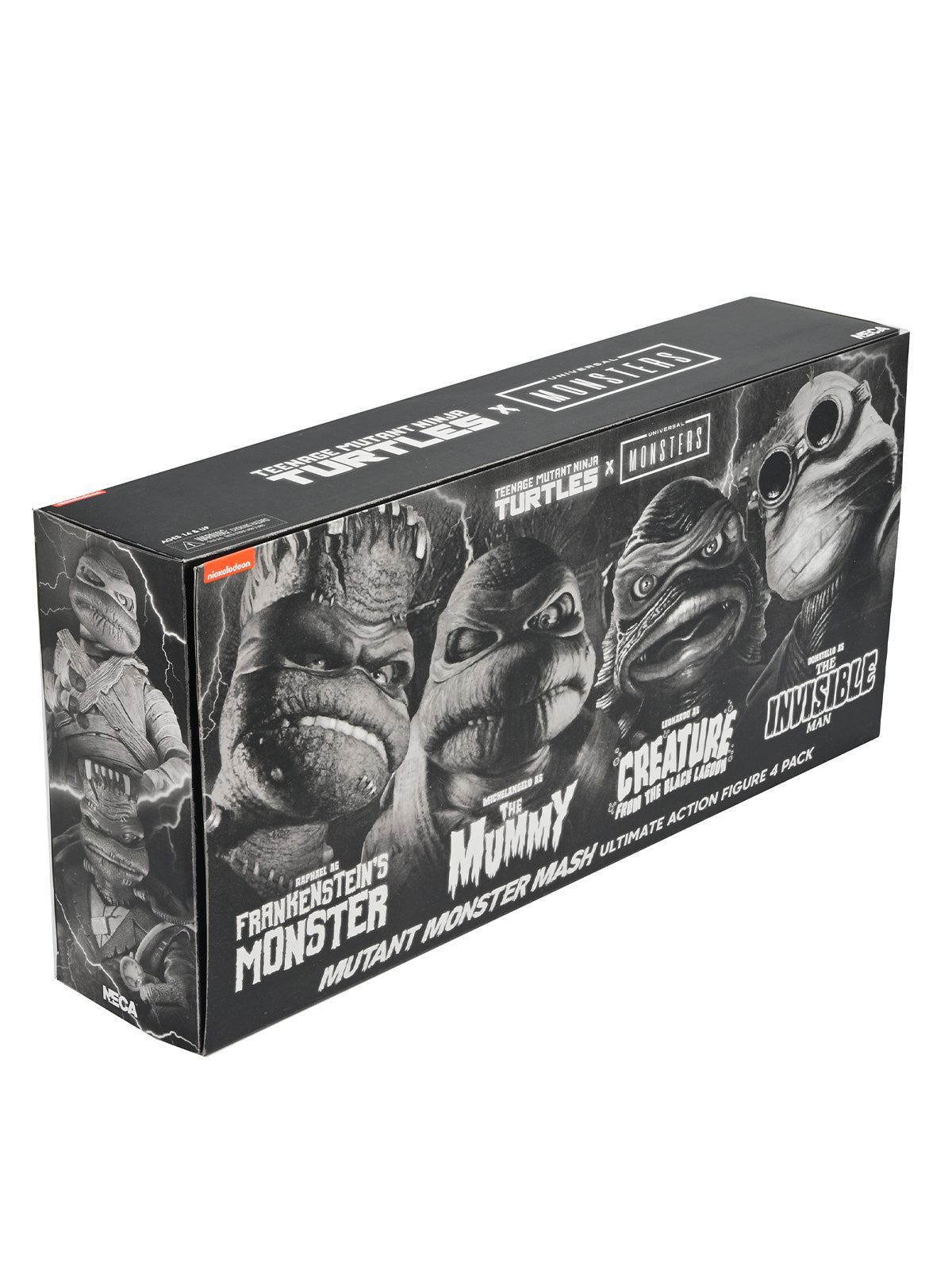 TMNT X UNIVERSAL MONSTERS 4 PACK TURTLES BLACK &amp; WHITE - 7" SCALE ACTION FIGURES