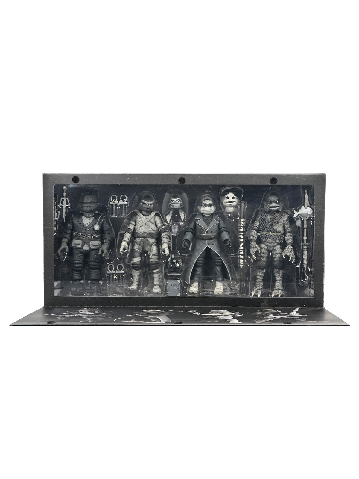 TMNT X UNIVERSAL MONSTERS 4 PACK TURTLES BLACK &amp; WHITE - 7" SCALE ACTION FIGURES