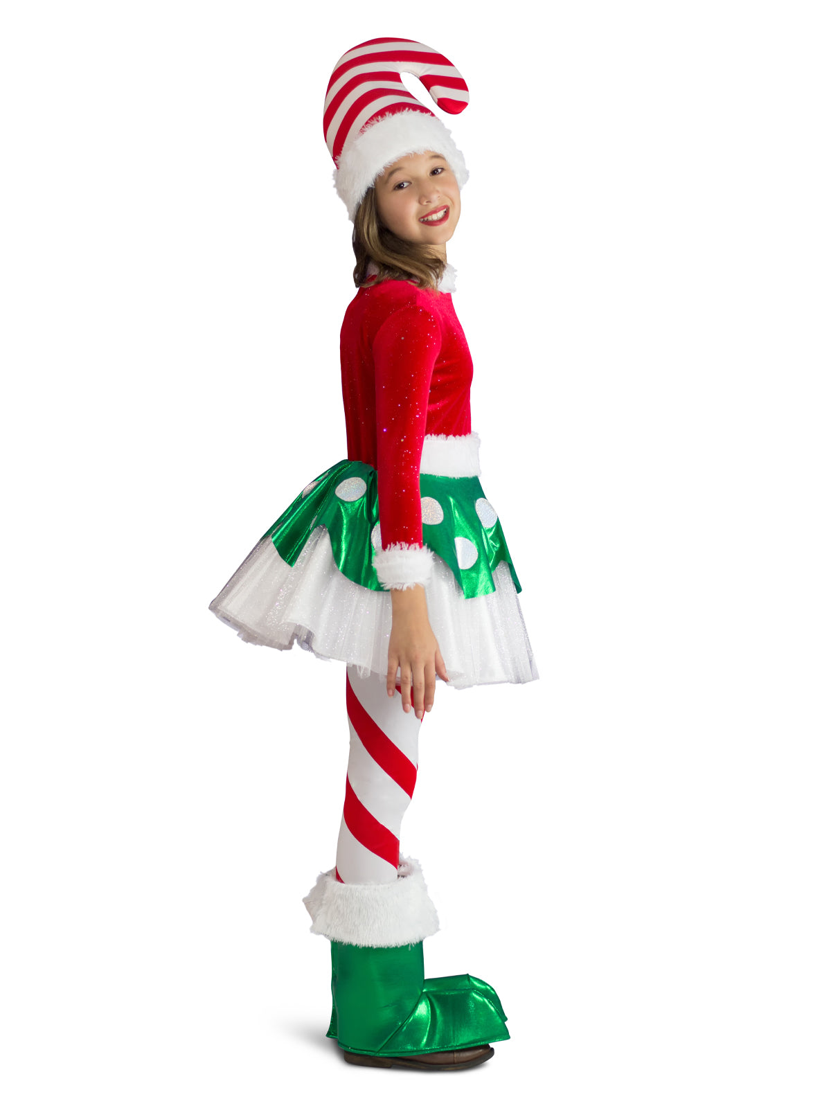 CANDY CANE ELF PRINCESS COSTUME, CHILD - M - Side