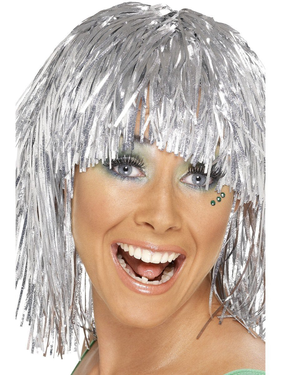 CYBER TINSEL WIG, ADULT - Gold - Side